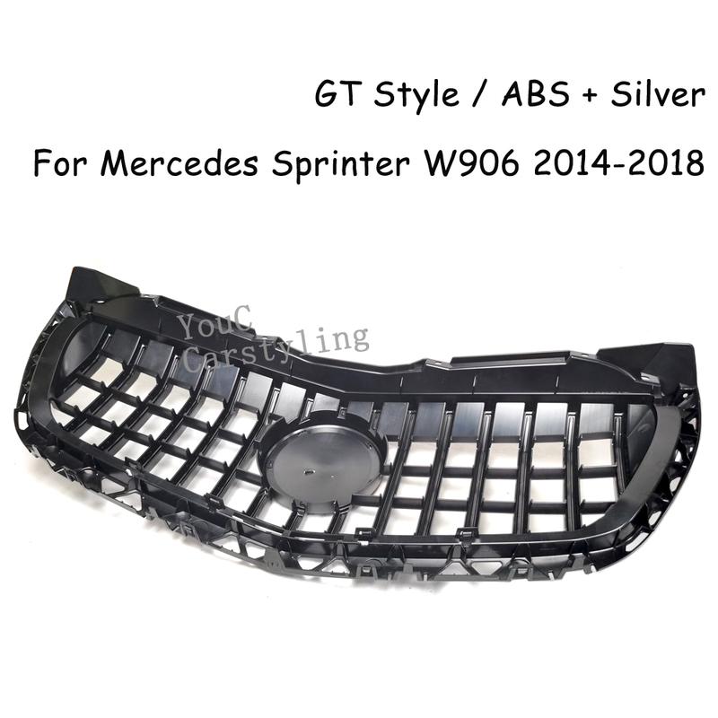 W906 GT Style Front Bumper Grill For Mercedes Benz Sprinter W906 2500 3500 2014-2018 facelift Racing Grille Silver