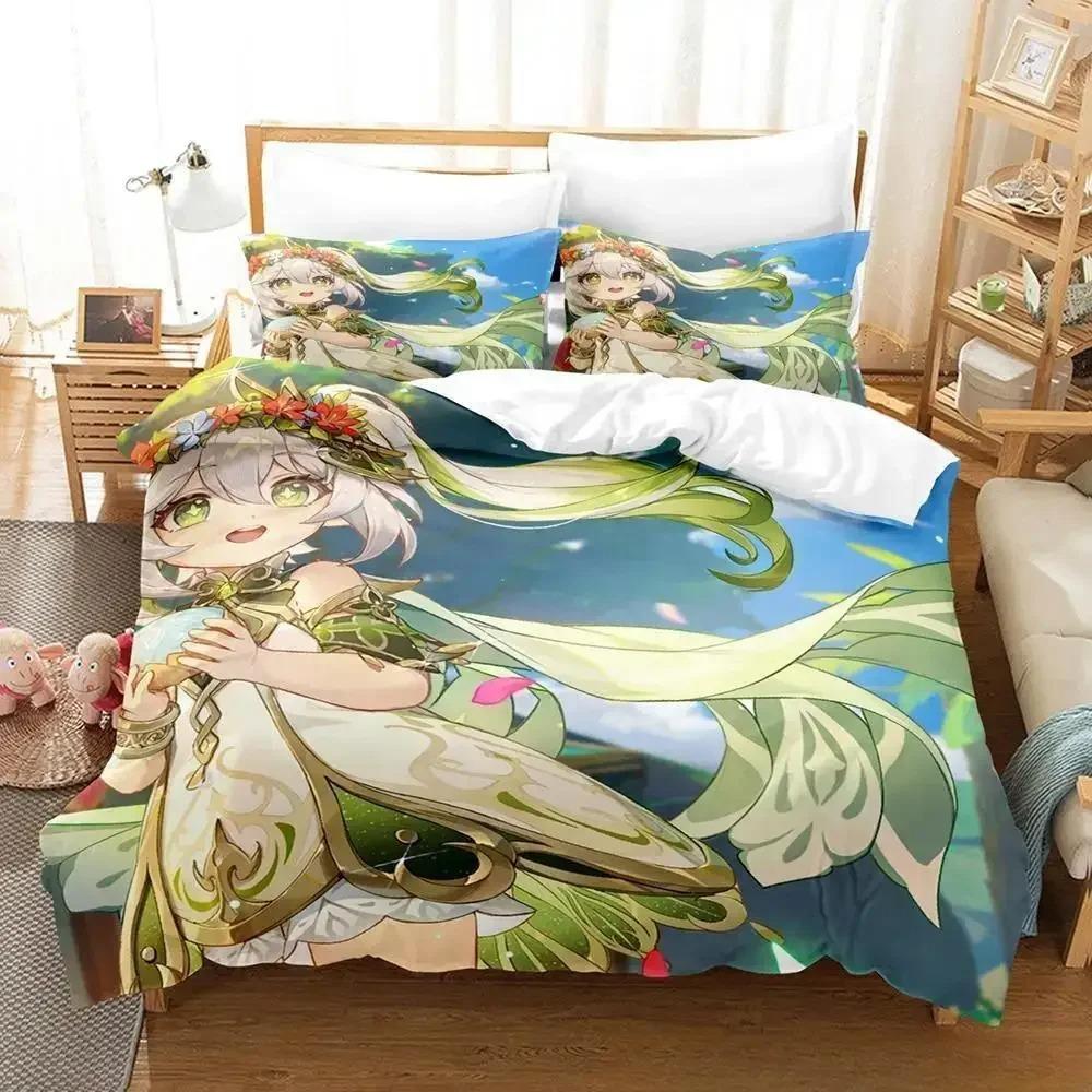 Leicht Atmungsaktiv Neues Spiel Nahida Genshin Impact Cartoon Anime dreiteilig Erwachsene Kinder Schlafzimmer-Sets 3D Kawaii Mädchen Bettdecke