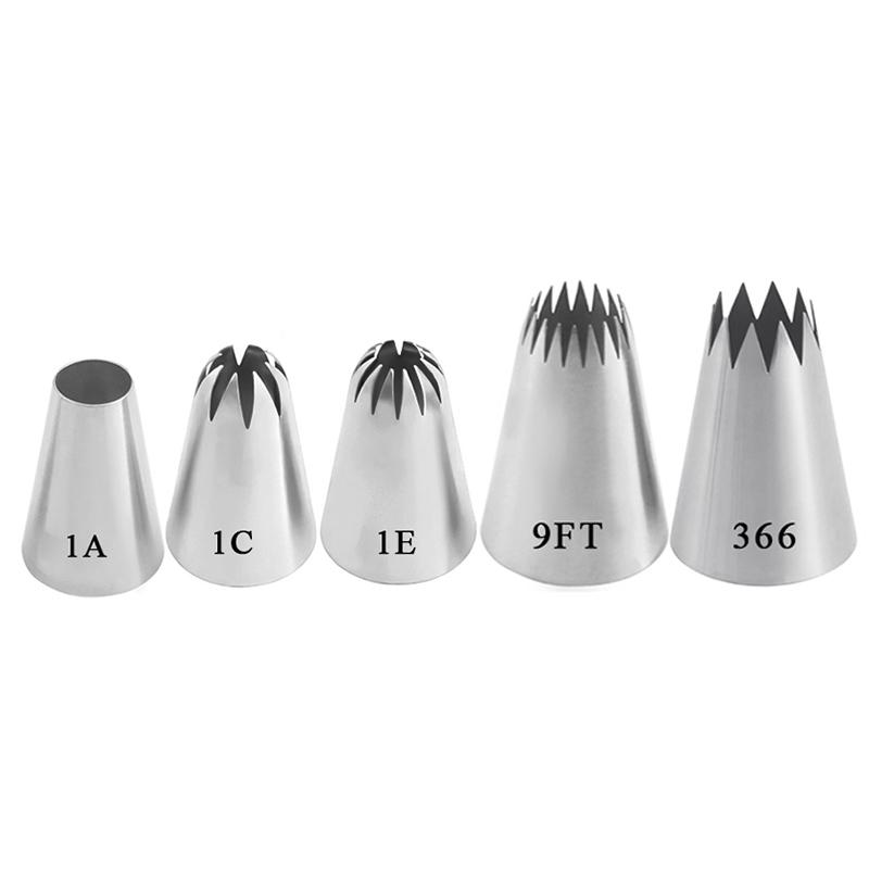 5pcs Large Metal Cake Cream Decoration Tips Set Pastry Tools Stainless Steel Piping Icing Nozzle Cupcake Head Dessert Decorators