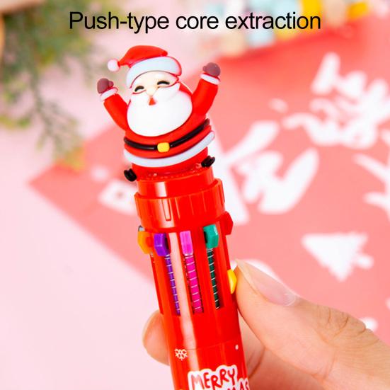 Christmas Ballpoint Pens 10-in-1 Retractable Cute Santa Snowman Pens Festive Writing Tool for Kids School Supplies Students