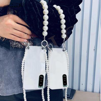 Case for Sony Xperia 5 V 10 V Crossbody Necklace Lanyard Pearl Chain Transparent Shockproof Soft Case for Xperia 1 10 5 IV 10 III 5 Pro-i ACE