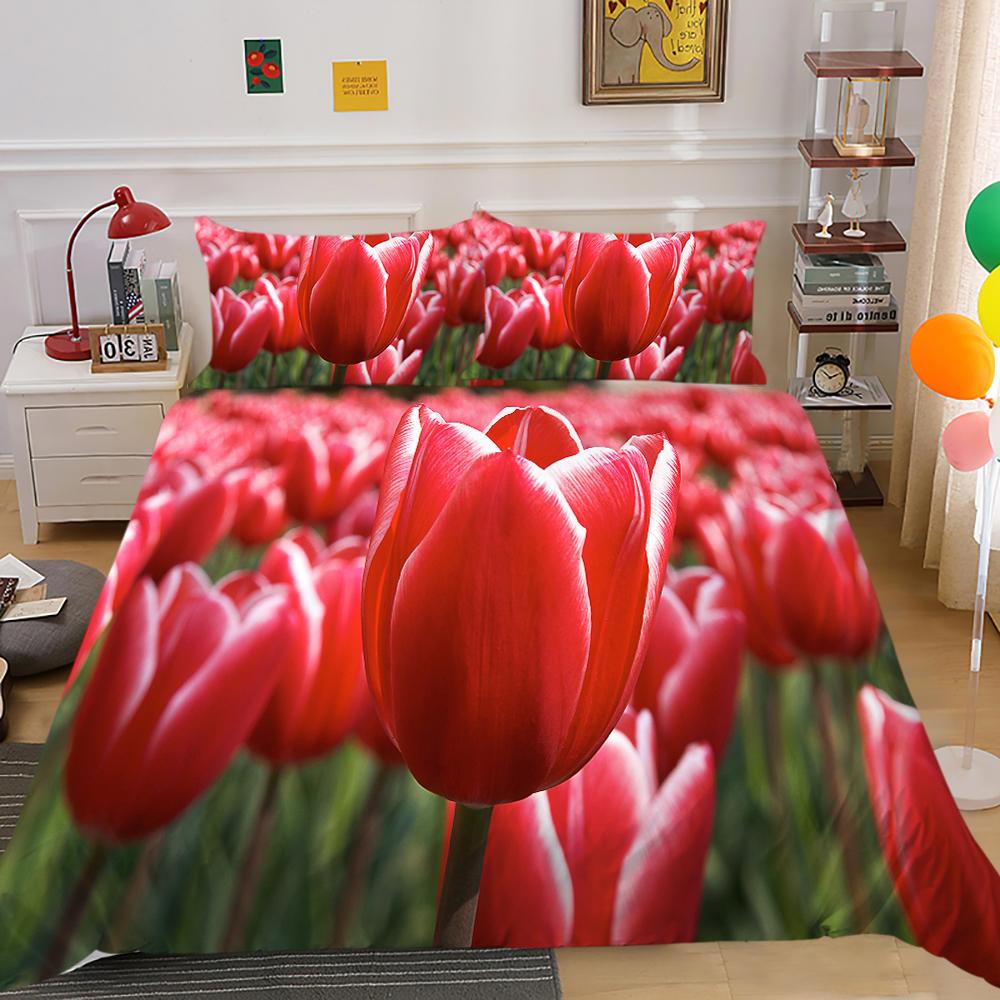 3D módní sada povlečení s květinovým vzorem povlak na přikrývku a povlak na polštář 2 nebo 3 kusy rostlinného potisku Pratelné a pohodlné povlečení