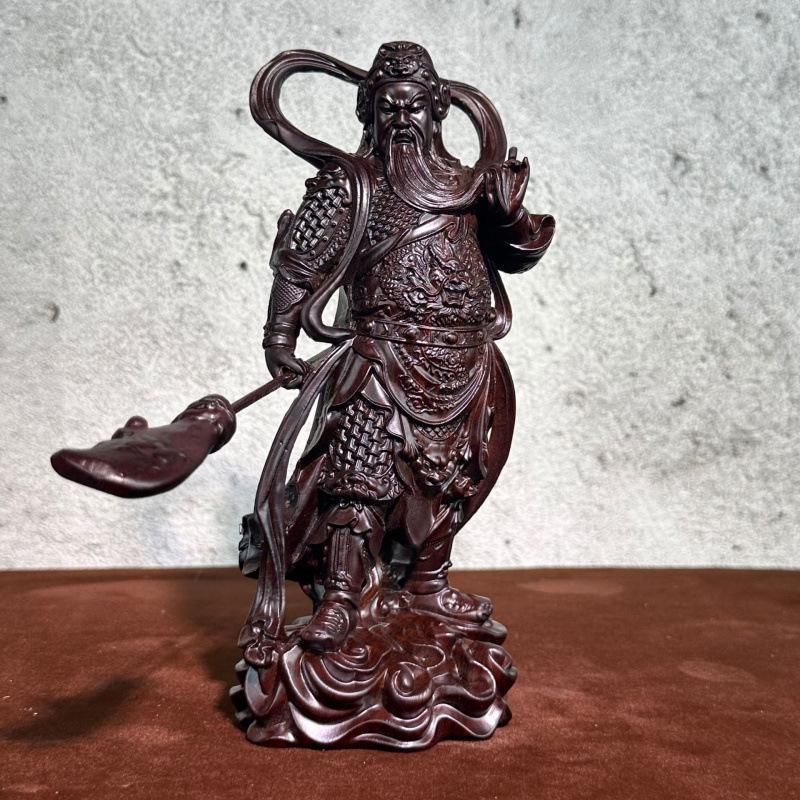 Ebony Carved Kalan, Weituo, and Arhat Bodhisattva Statues - Solid Rosewood Temple Guardians Ebony Solid Wood Carving