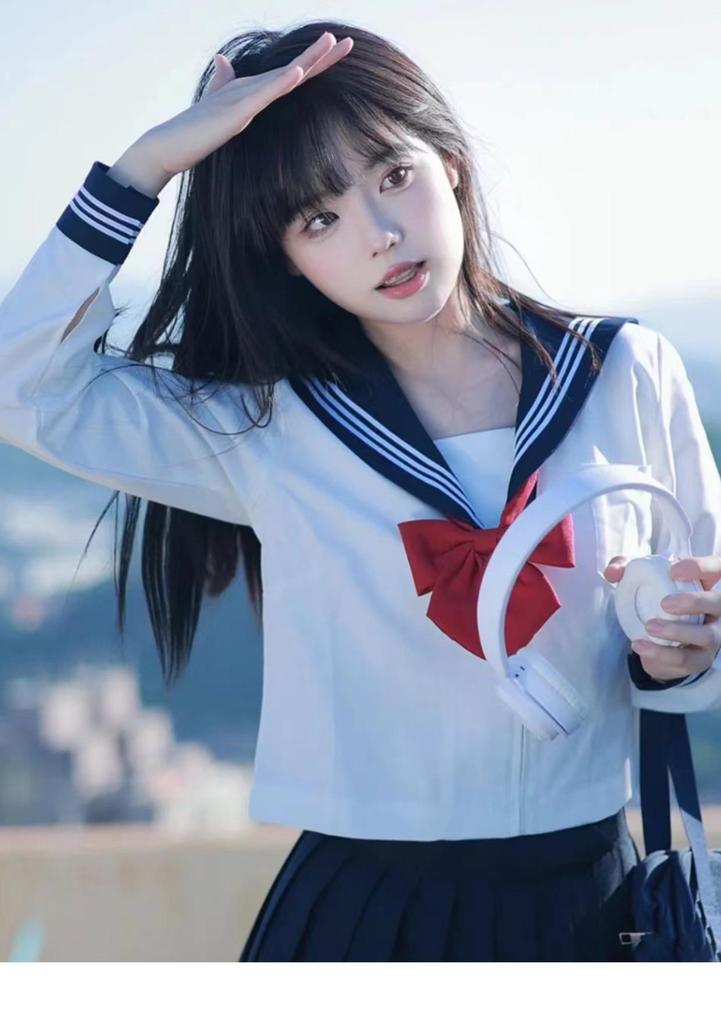Japanese JK Uniform Set: White Three-Striped Skirt & Short-Sleeve Top, Summer Mid-Length, Classic School Style, Plus Size Available.
