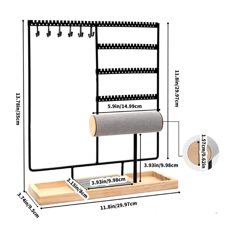Organisateurs de bijoux élégants Support à colliers et boucles d'oreilles multicouches avec plateau en bois naturel pour la décoration de la maison