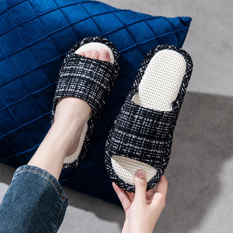 

Домашние тапочки унисекс из хлопка и льна: Мягкий, бесшумный, нескользящий 36/37 (fits 35-36) чёрный