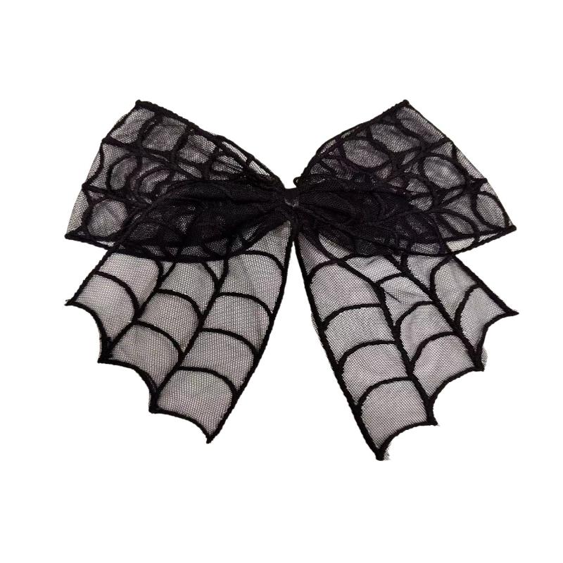 Black Bow Hair Clips Bat Embroidery Lace Tulle Veil Gothic Hairpins Spooky Halloween Cosplay Hair Accessories For Women Girls
