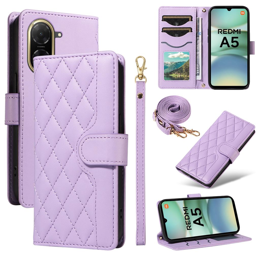 For Xiaomi Redmi A5 NFC (173.45*79.35*8.45mm) Wallet Case Rhombus Leather Phone Cover with Strap