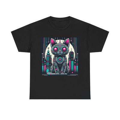 T-shirt Unisex Adulto Robot Gatto Mid-Century Design Tecnologico