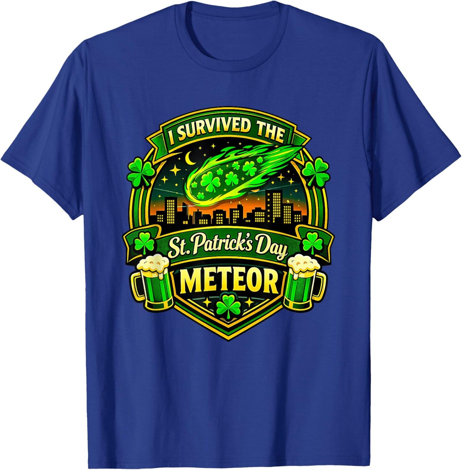 Funny I Survived St Patrick s Day Meteor 2026 Quote Unisex T-Shirt S разноцветный
