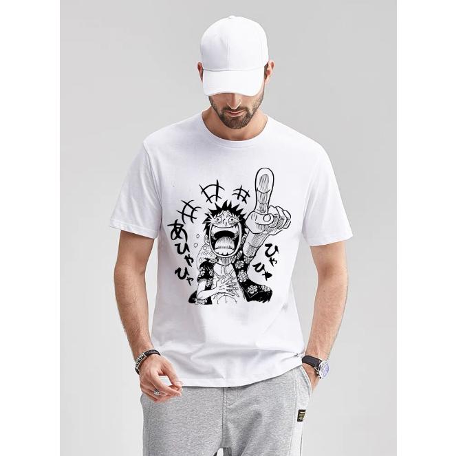 Nika Luffy Gear 5 ONE PIECE Anime Männer Frauen Sommer T-Shirt Übergroß Harajuku Übergroß Retro Kurzarm Lässig Komfort Y2k