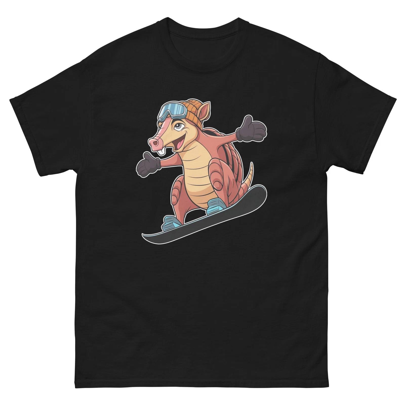 Armadillo Snowboarding Fun Cartoon Snowboarder Shirt T-Shirt L