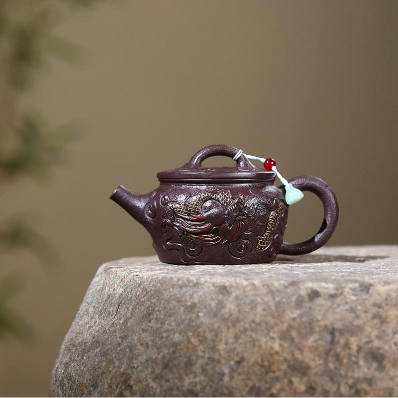 270ml Yixing Purple Clay Teapots Handmade Large Caliber Pot Raw Ore Purple Jade Gold Sand Tea Making Kettle Infuser Zisha Teaset