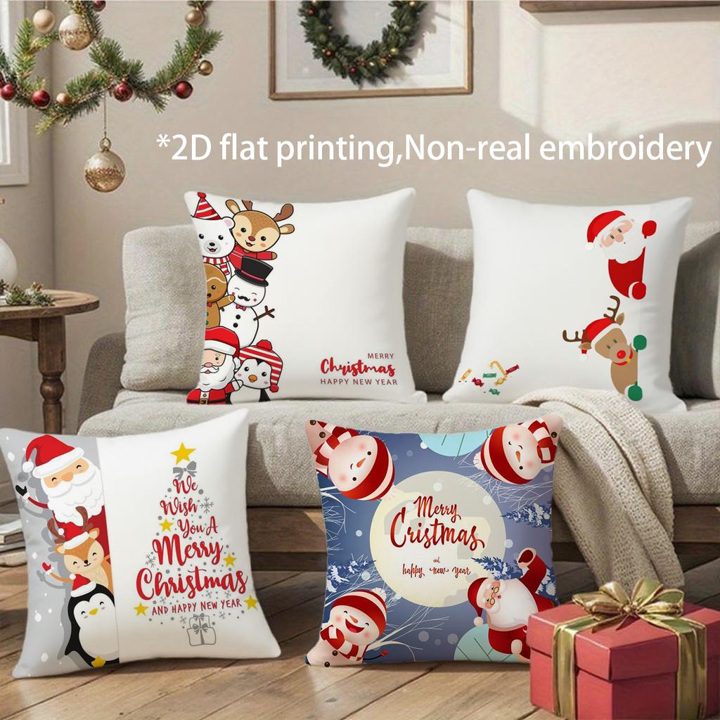 Christmas Cute Cartoon Pillow Covers Pattern Cushion Cover Suitable for Sofa Bedroom Car Pillow Cover