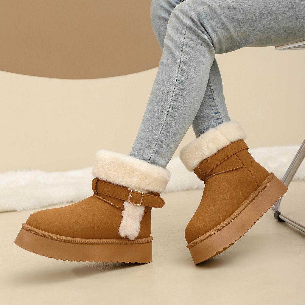 Thick-soled Warm Snow Boots for Women Fleece and Thickening for The Winter of 2025, Comfortable and Lightweight Stylish Belt Buckle Shoes
