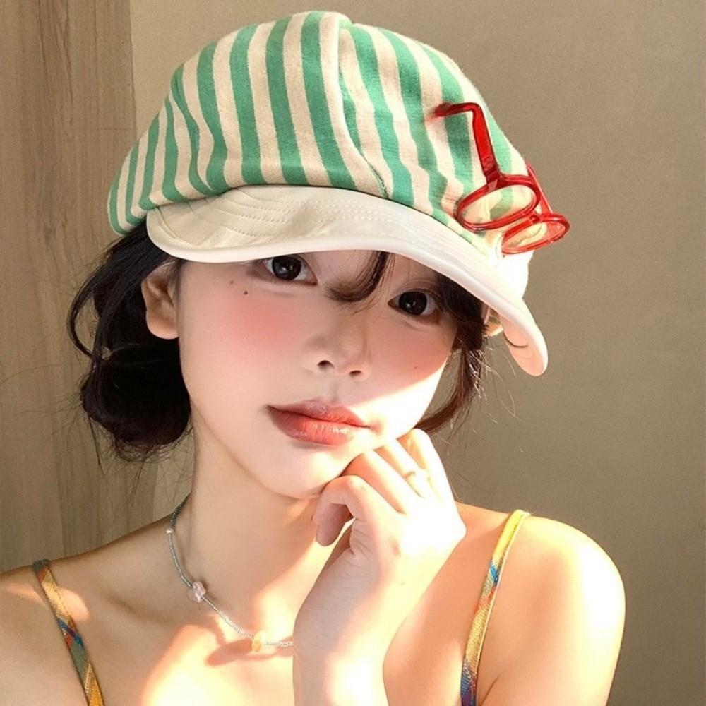 Korean Striped Berets Versatile Beanie Cap Ins Painter Berets  Girls