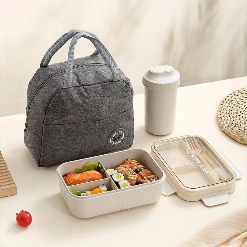 High-capacity Lunch Box Portable Wheat Stalk Students Office Worker Bento Box Microwave Oven Lunch Box with Tableware Soup Bowl