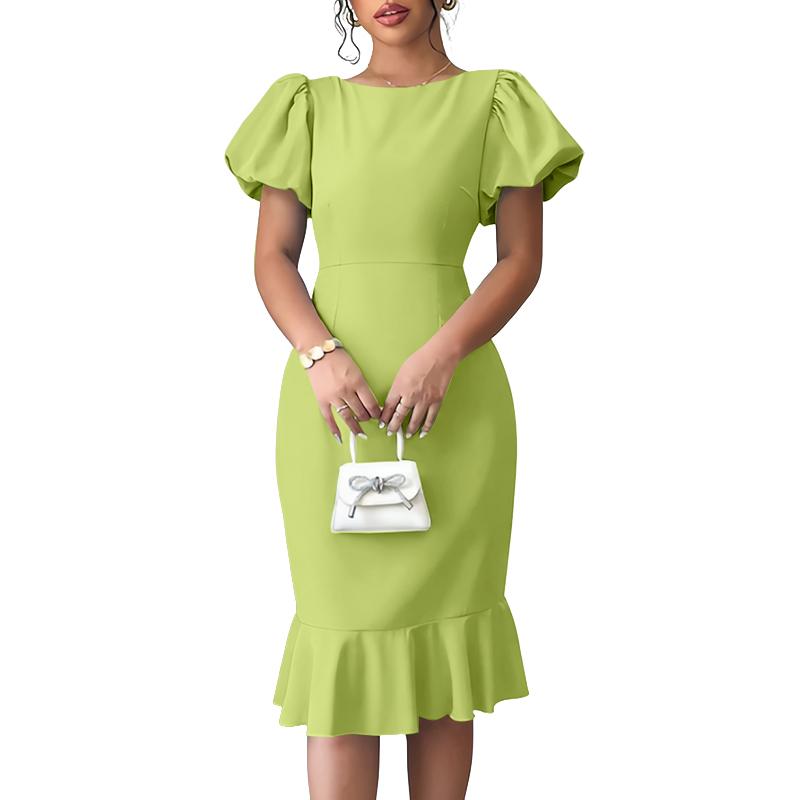 

ZANZEA Женское повседневное летнее платье с круглым вырезом и короткими рукавами-буффами 2XL