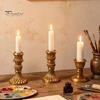 European Retro Candle Holder Vintage Taper Holder, Nostalgic Resin Candlestick Decorative Black Stand for Wedding Party Dinning Table Centerpiece Gold