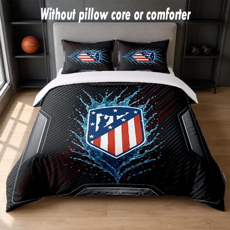 Set Biancheria da Letto Design Atletico Madrid 1 Copripiumino + 2 Federe Morbido Traspirante Biancheria da Letto per la Casa