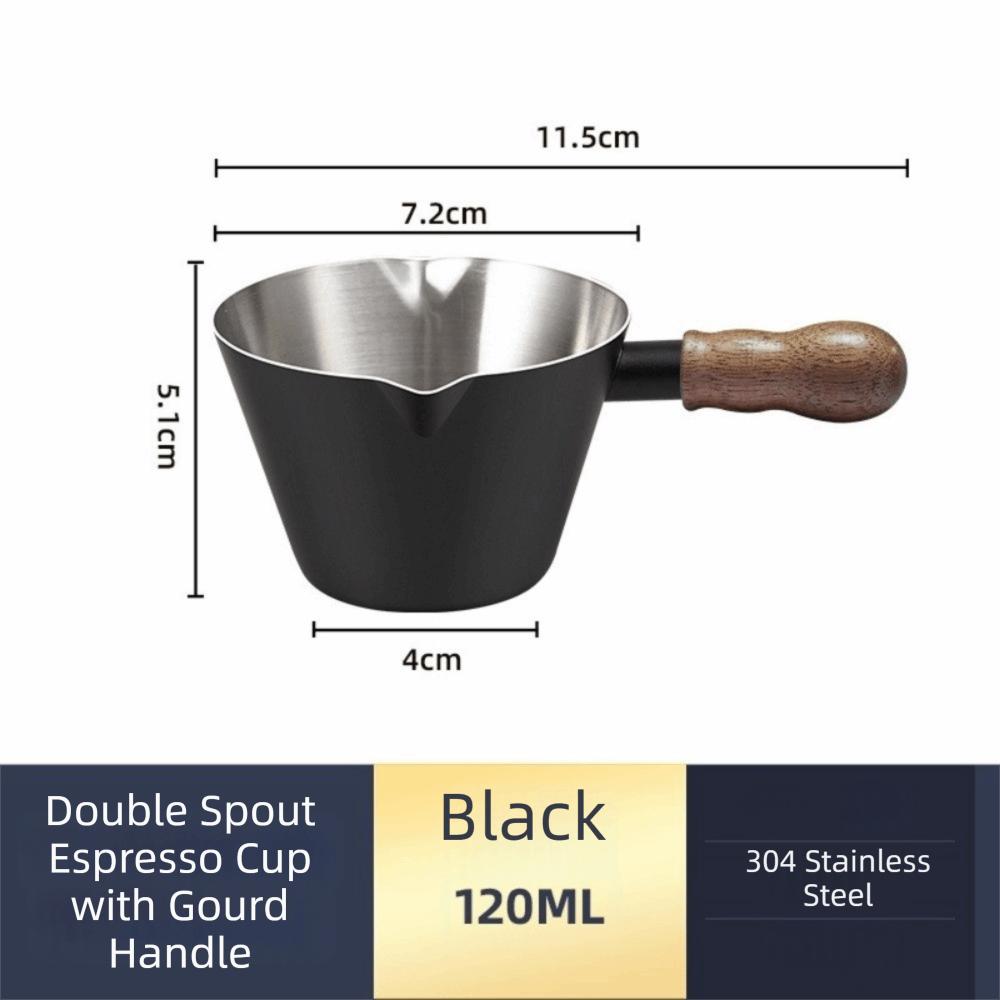 Stainless Steel Espresso Measuring Cup 120ml Unbreakable Small Extraction Cup Walnut Handle with Scale Measuring Dosing Cup
