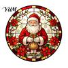 Christmas Party Glass Decorations Round Window Sticker, Stained Style, Removable Static Film Cling, Santa Claus Tree PVC Decal for Holiday Home Decor