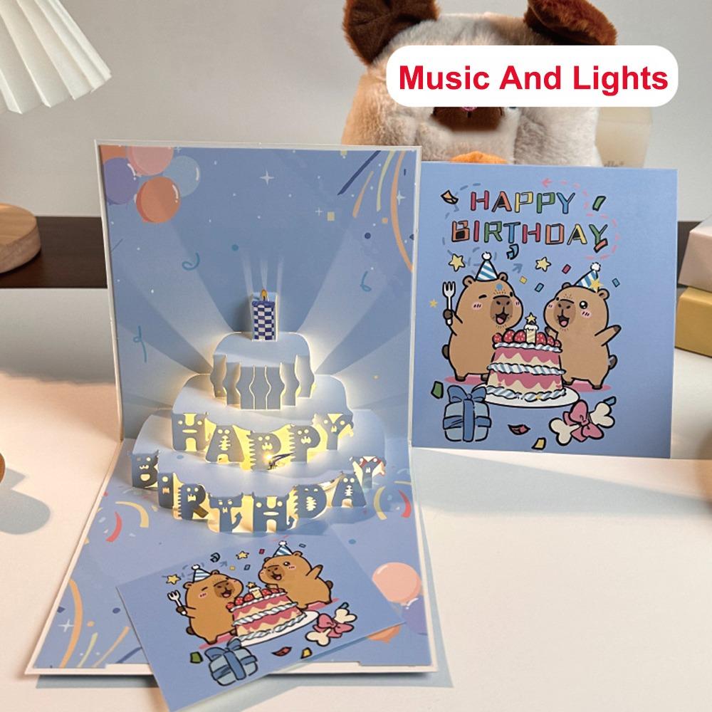 

Happy Birthday 3D Light Music Card With Envelope Musical Greeting Card Blessing Occasion синій