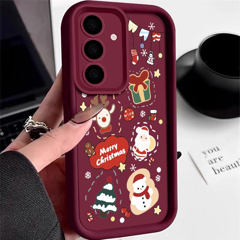 

Мультяшный чехол с принтом рождественской елки для Samsung S25 Ultra S24 FE S23 S22 A56 A36 A16 A15 A55 A35 Мягкий матовый противоударный чехол для телефона из ТПУ Samsung Galaxy A55 вино красного