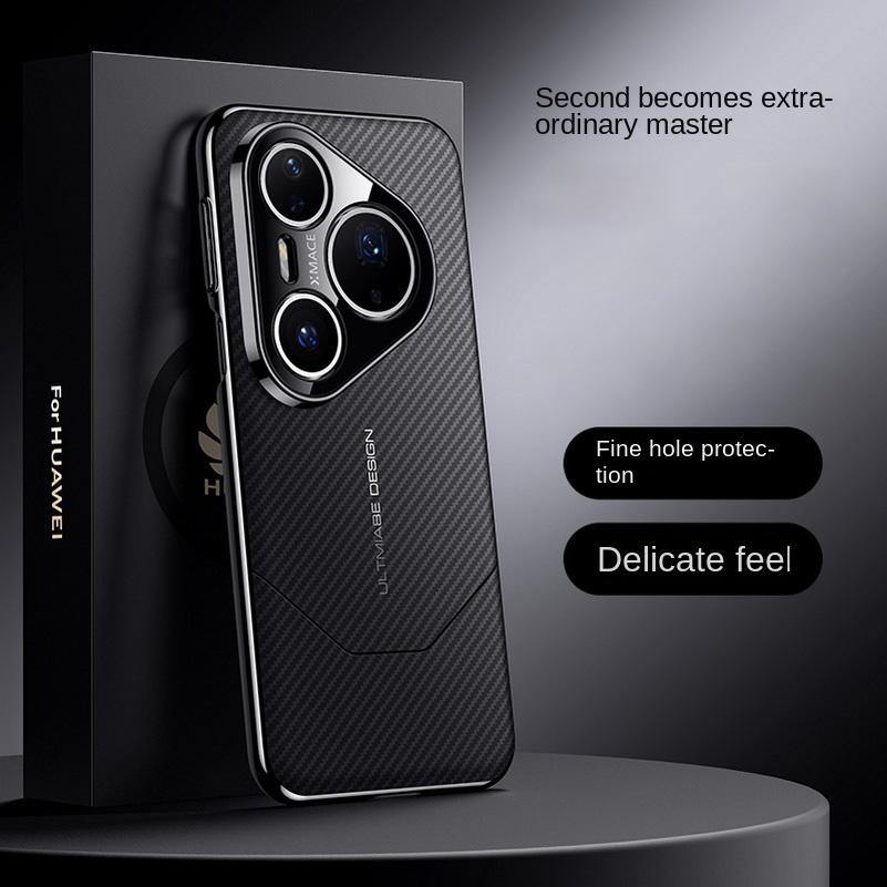 

Carbon Fiber Pattern Plated Frame Phone Case For Huawei Pura 80 Ultra 80 Pro 70 Ultra Mate 70 Pro + 60 Pro 50 RS Cover For Mate 50