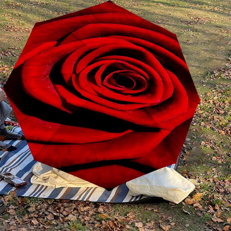 1PC Rose Flower Automatic Open/Close Umbrella with Windproof, 8-Rib Sturdy Canopy, Durable Ribs, Fashionable Design, 1302a