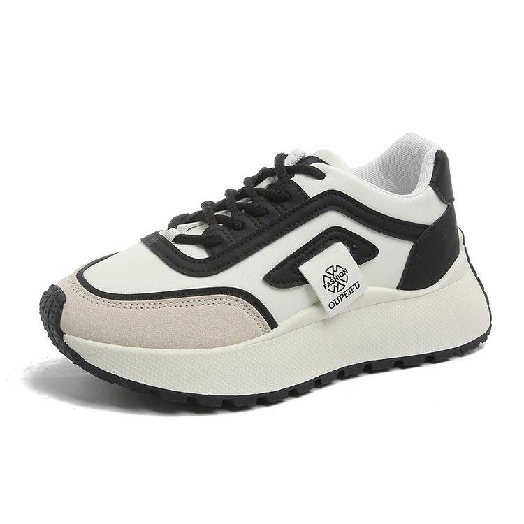 

2025 Thick soled Women s Shoes street lace up shoe Casual versatile color blocked Sneakers Ladies non slip running shoes 40 чёрный