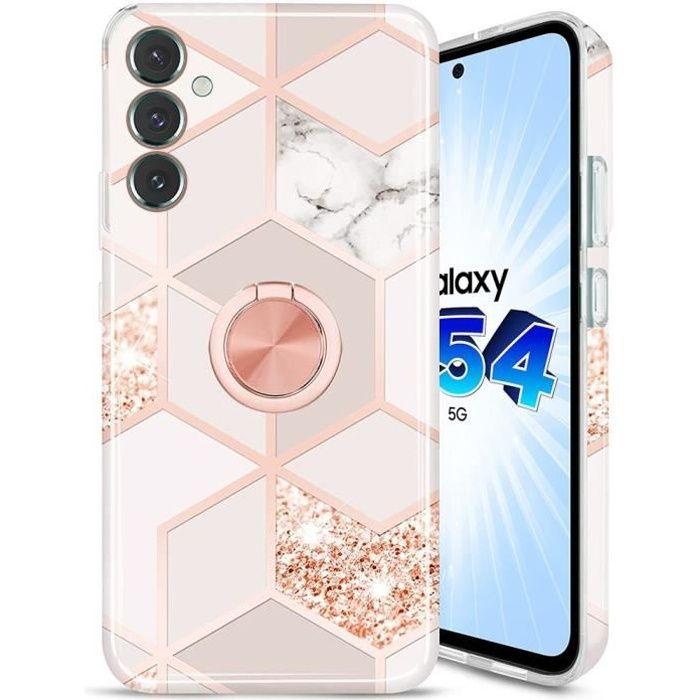 Coque de protection - Booling - pour Samsung Galaxy A54 5G - Silicone - Antichoc - Rose avec motif marbre