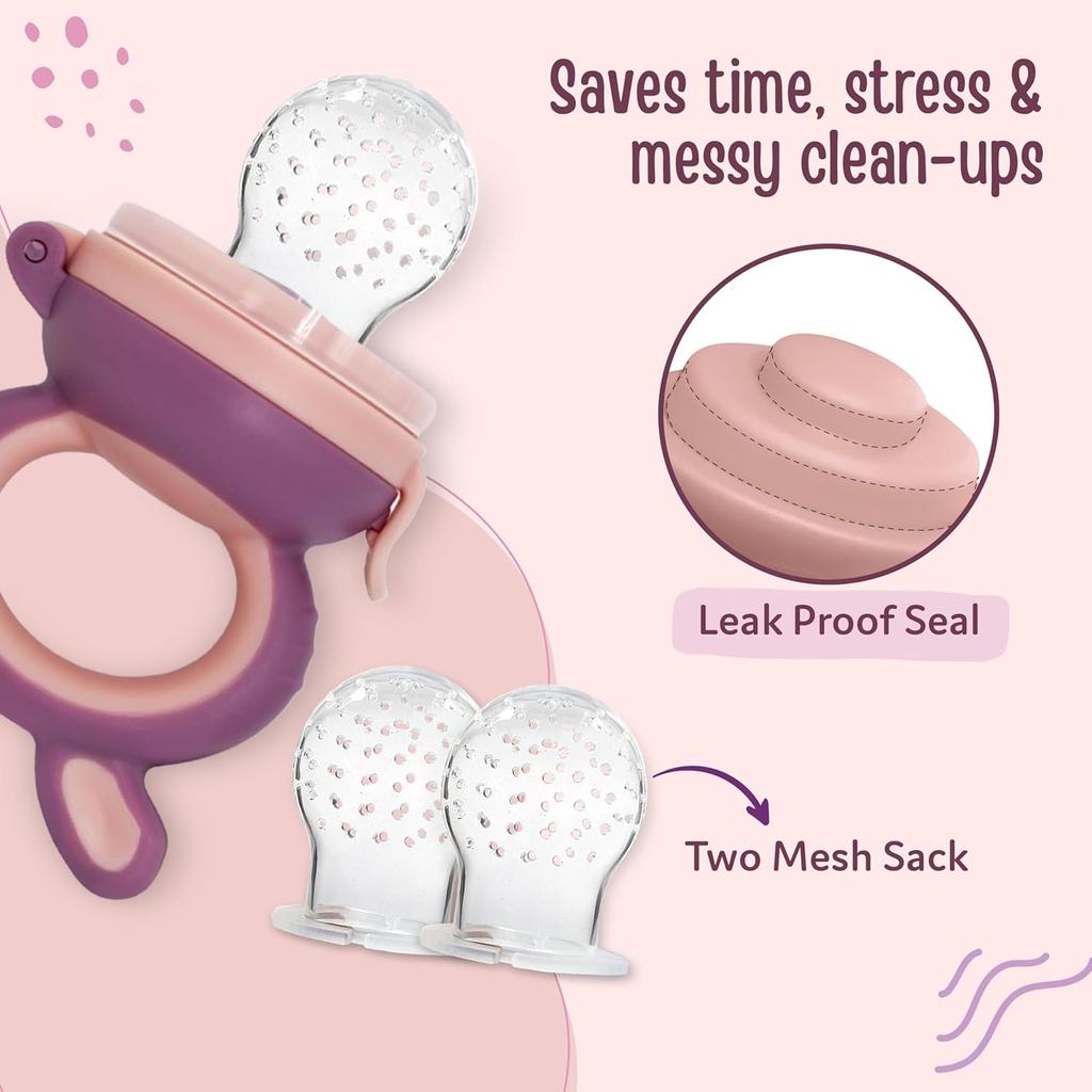 LuvLap Silicone Food Nibbler With Extra Mesh Soft Teether Feeder For Baby Infants Safe BPA Free Bunny Design Violet Pink Pack of 2
