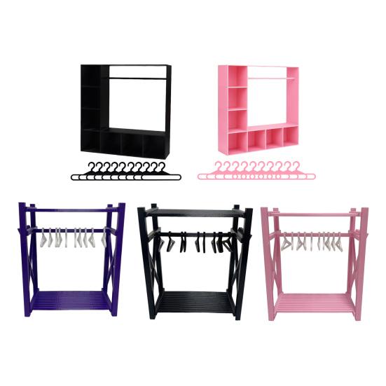 Mini Doll Wardrobe with 10 Hangers Doll Clothes Storage Closet for Display Dollhouse Accessories for 15/17cm Dolls