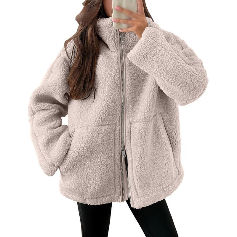 Women's Autumn and Winter New Fashion Loose Cashmere Personalized Casual Outdoor Zipper Jacket