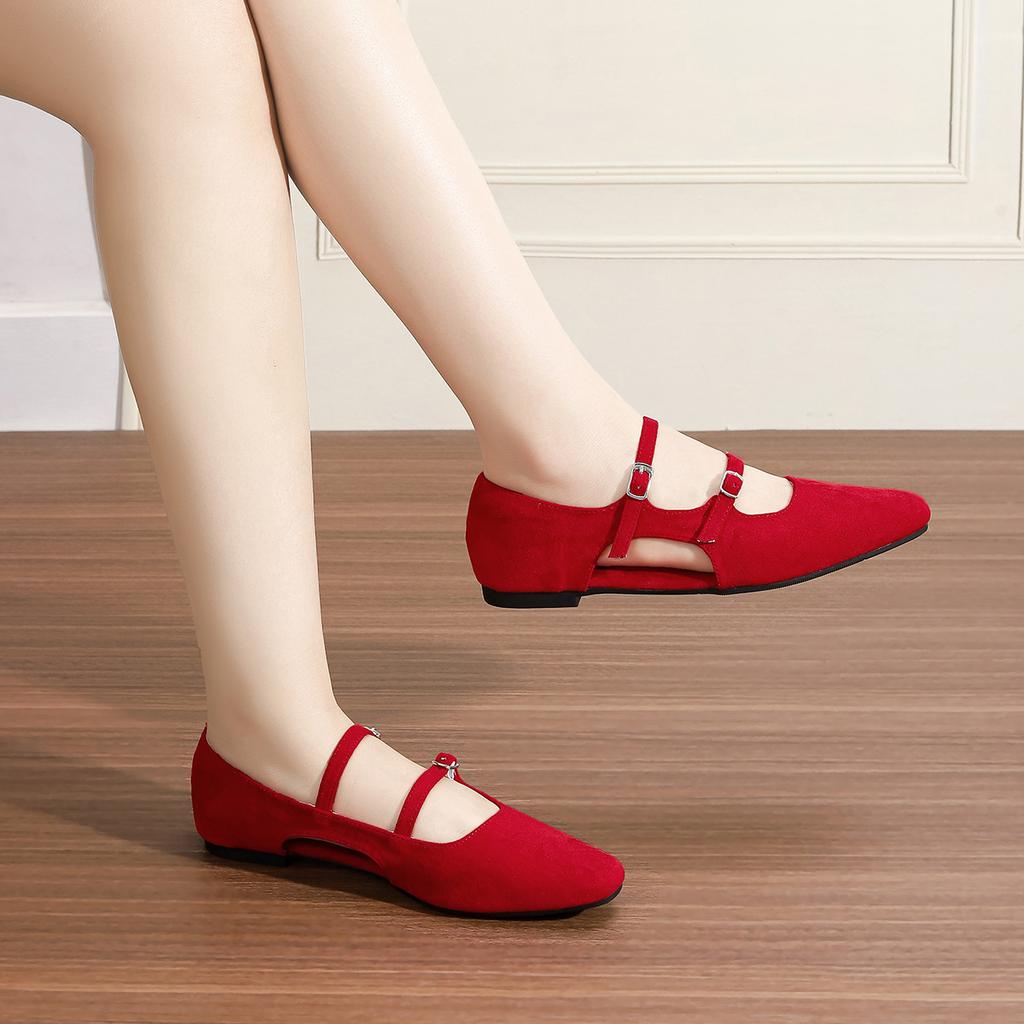 2025 new side empty flat-soled single shoes for women's summer outer wear, advanced sense, double-row one-word with soft-soled casual shoes, femini