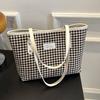Casual Houndstooth Print Tote Bag, Large Capacity Shoulder Purse with Brown Leather Straps, Versatile for Everyday Work Outings