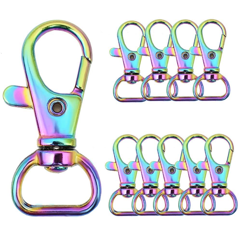 

10 Радужных карабинов с рычажком для брелоков, ремешков и аксессуаров, вращающиеся крючки для сумок, кожаных изделий, фурнитура для сумок и товары для рукоделия