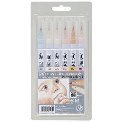 Kuretake ZIG Clean Color Real Brush Pens 6-Color Set - Portrait Colors II B-6000AT/6VD