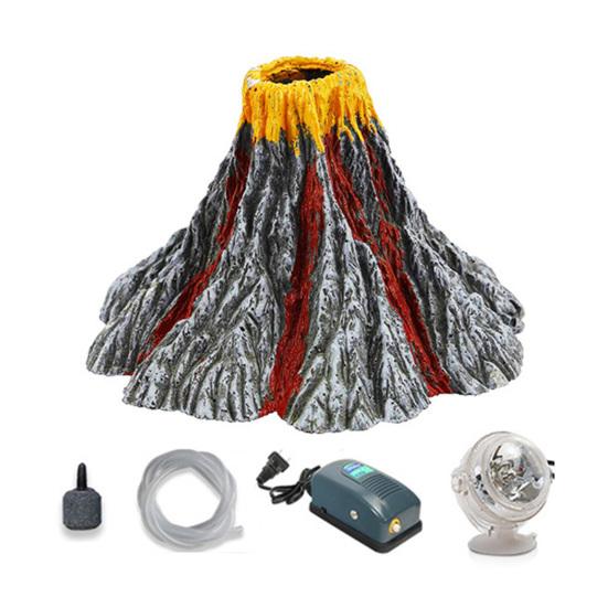 Aquarium Volcano Ornament Kit Mini Volcano with Air Stone Bubbler LED Spotlight