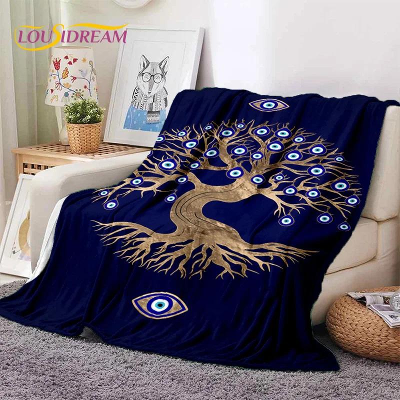3D Boze Oog Turkije Blauw Nazar Oog van Horus Zachte Flanel Dekens, Plaid Comfortabele Deken voor Picknick Bedden Bank Slaapkamer