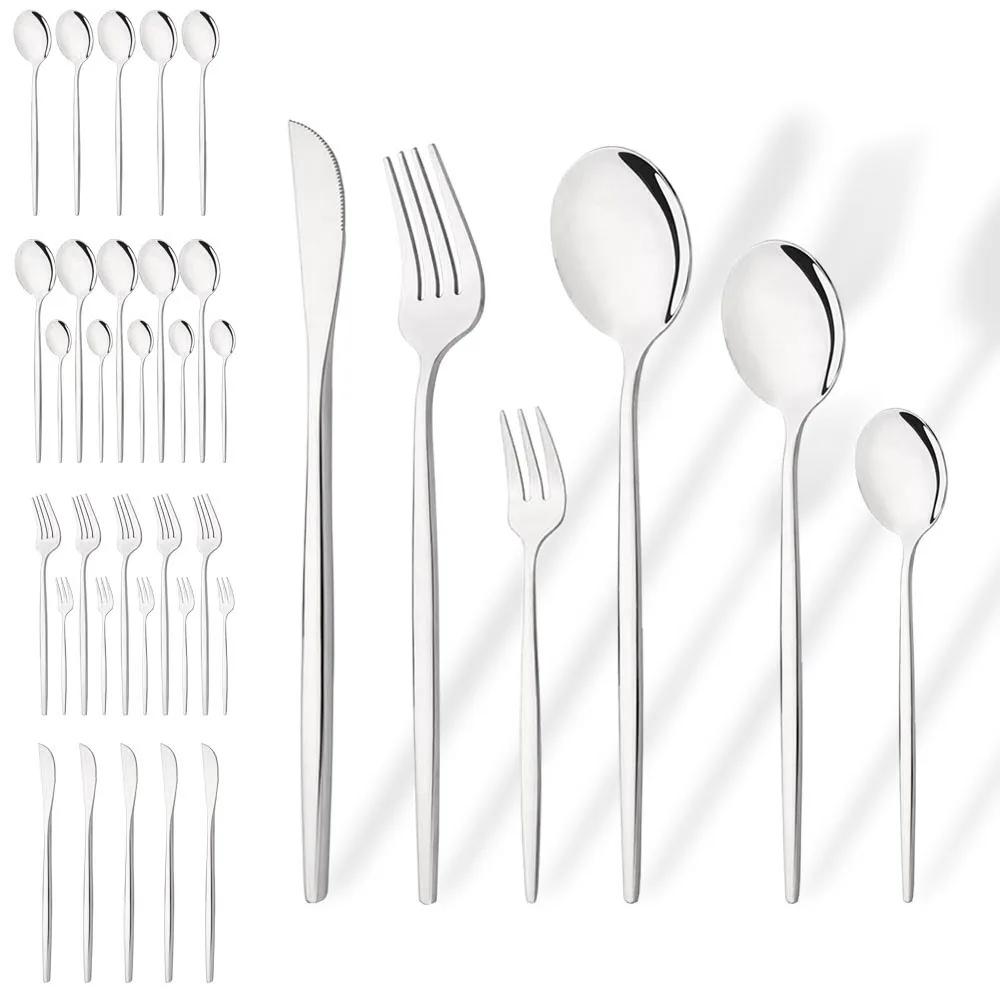 

Набор из 36 черных столовых приборов из нержавеющей стали, зеркальный нож, вилка для торта, чайная ложка, набор столовых приборов в западном стиле, роскошный набор столовых приборов серебряный