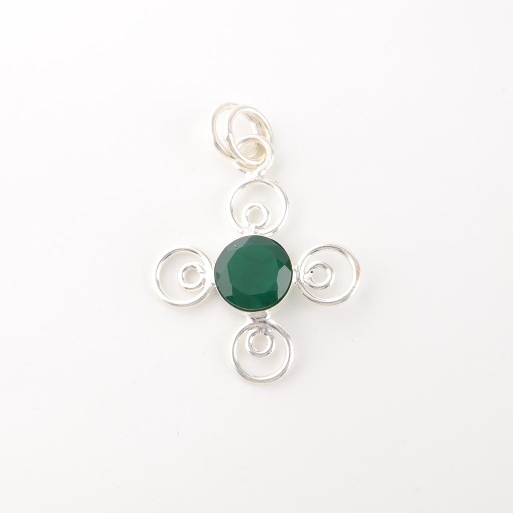 Green Onyx Gemstone 925 Sterling Silver Jewelry Handmade Pendant Gift For Mom PP-41-20