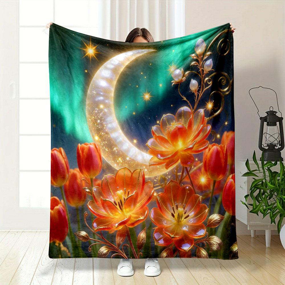 Romantic Starry Sky Flowers Printed Blanket Children Adult Soft and Warm for Home Sofa Outdoor Travel Blanket Luxury Gifts