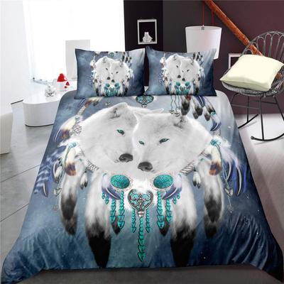 Ensemble de housse de couette Attrape-rêves Loup Taille Pleine Attrape-rêves Indien Animal 3D Ensemble de literie Style exotique Couette/Couvre-couette Bohème
