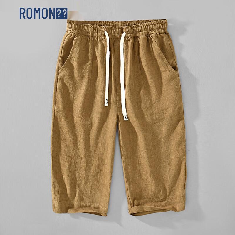 Romon Men s Linen Blend 7-Point Shorts XL