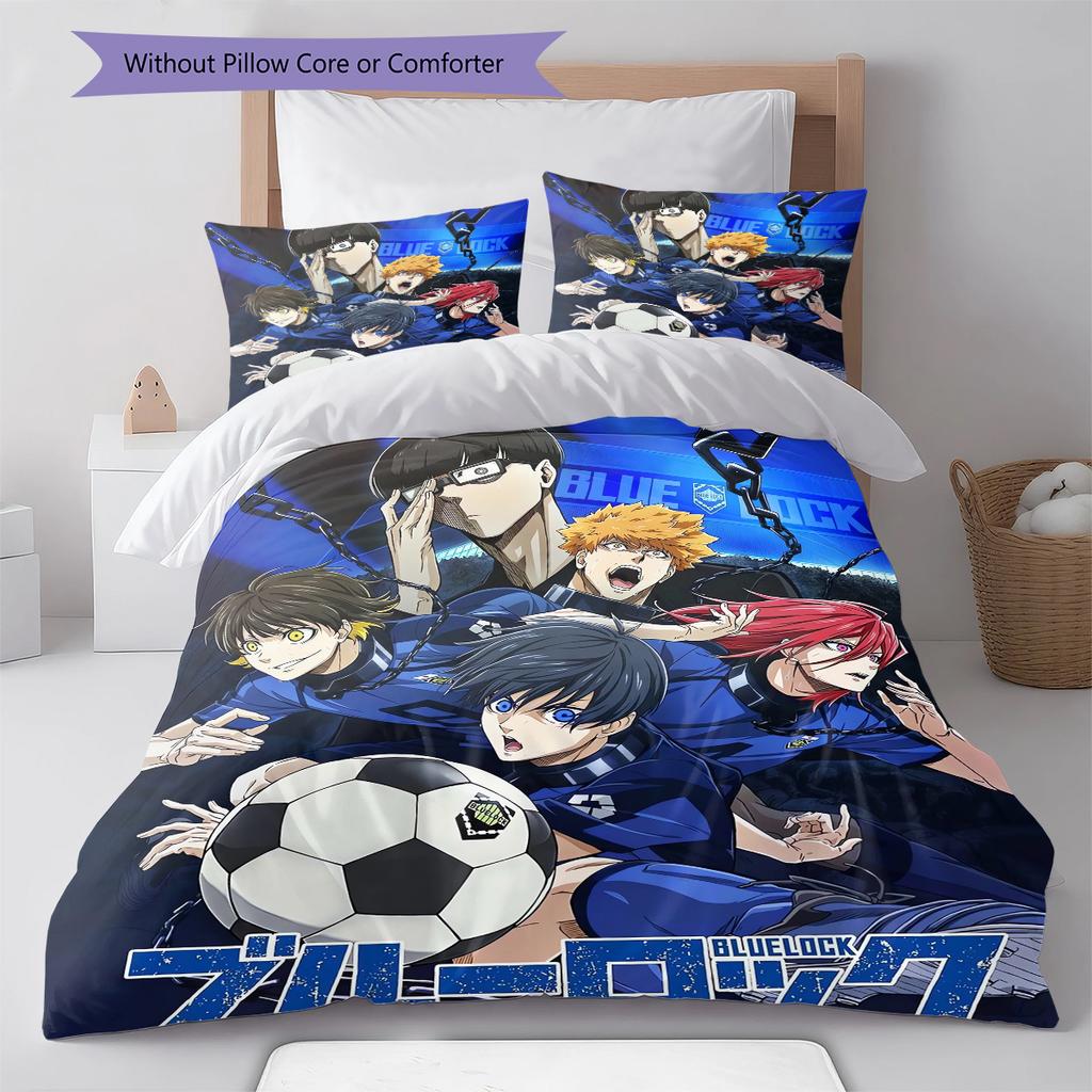 Blue Lock Pattern Bedding Quilt Set Quilt Cover Pillowcase Home Decoration Gift (1 * Duvet Cover + 2 * Pillowcase, Without Core)