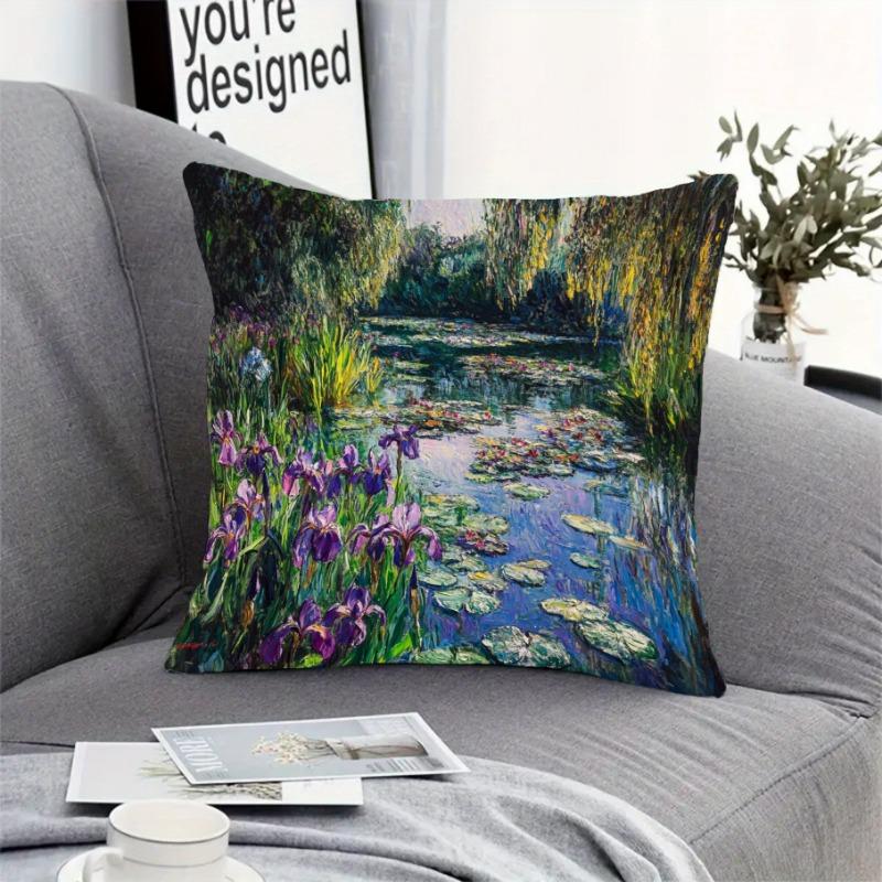 1Pc Monet'S Garden Art Cushion Covers Chair Living Room Pillowcase Cozy Zipper Sofa Pillow Covers Bedroom Indoor Home Decor