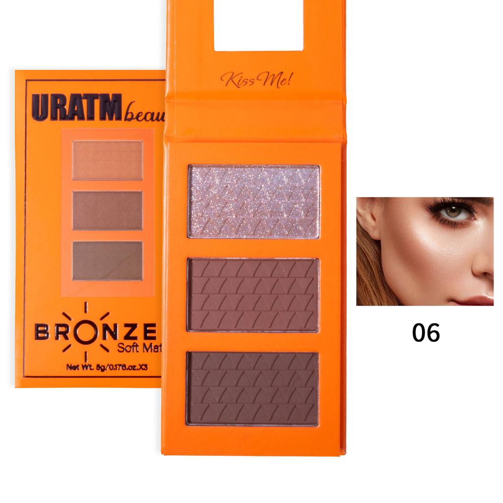 Tre färger Highlighter Rouge Palett Matt Pärlemorskimrande 3D Kontur Palett Framhävande Nässkugga Naturlig Naken Sminkpuder Kaka