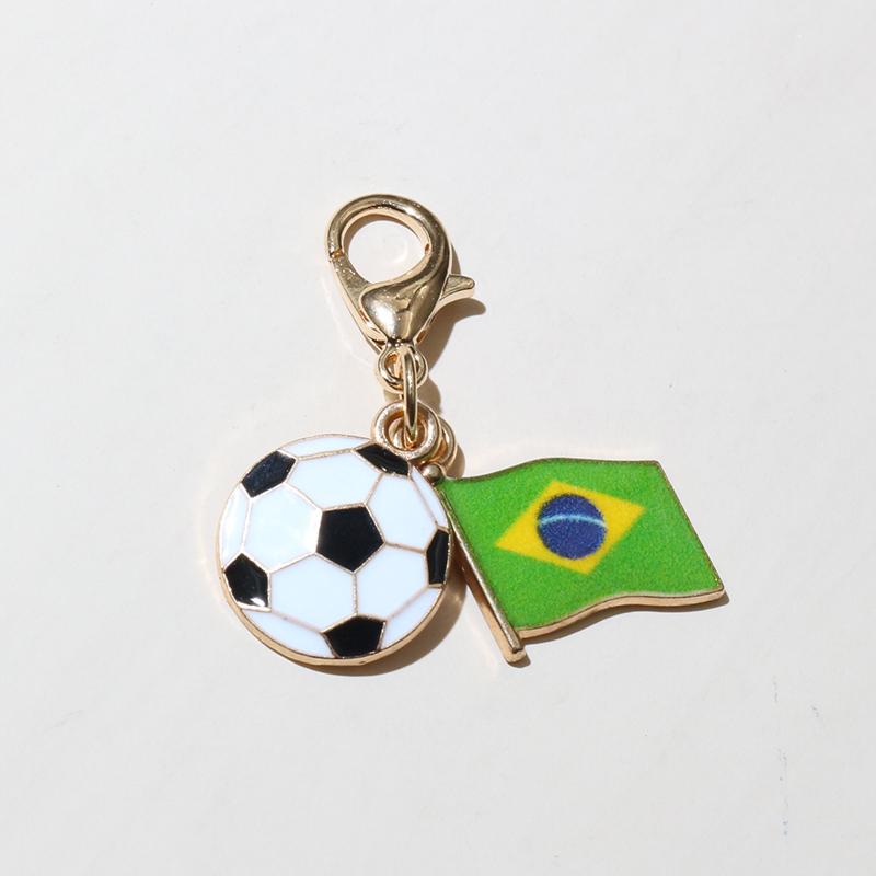 10Pcs DIY Enamel Football and Flag Charms Pendant with Lobter Clasp Craft Keychain Jewelry Making Accessories Findings
